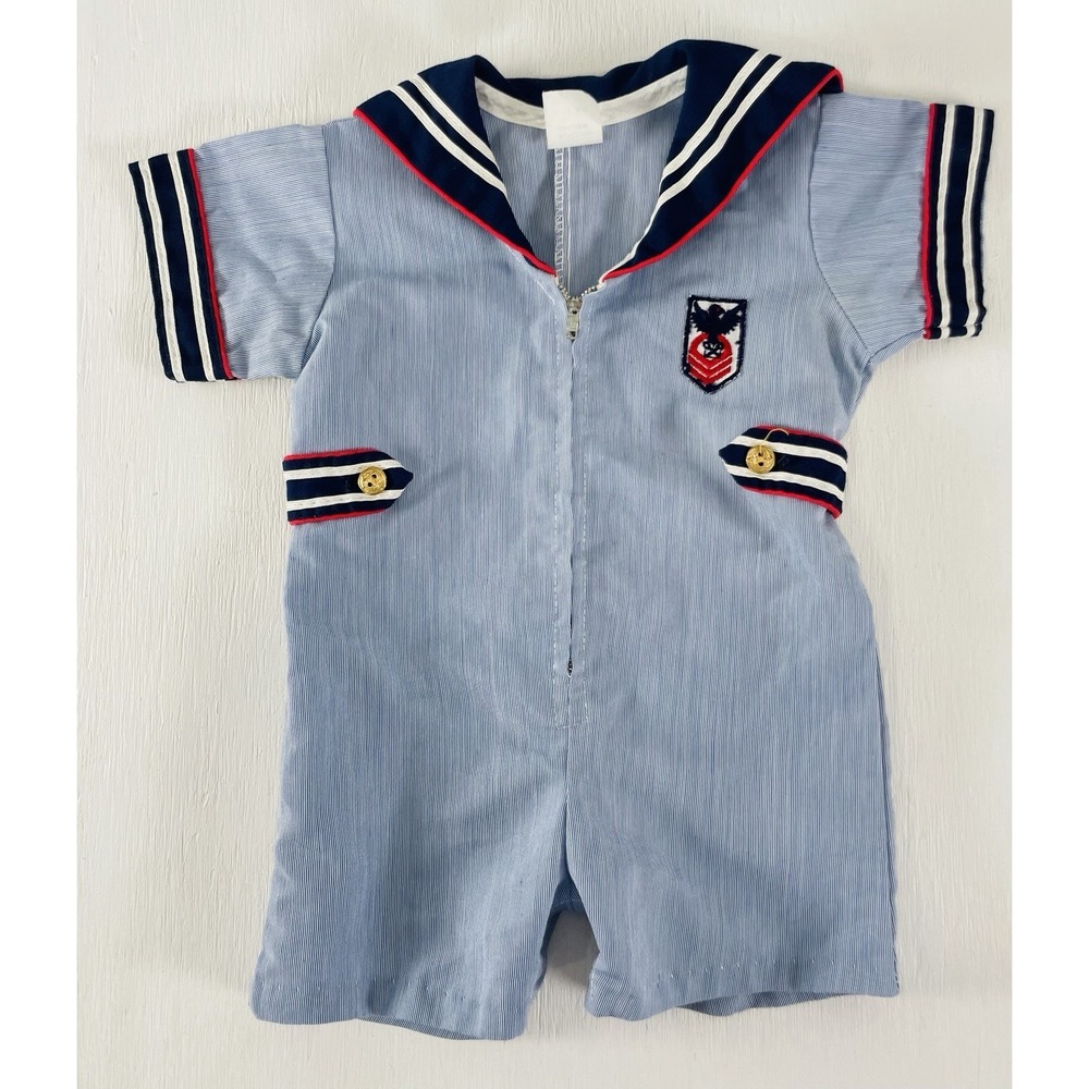 Vintage Little Bit Sailor Romper Baby 18 Months USA Coastal‎ Boating Nautical